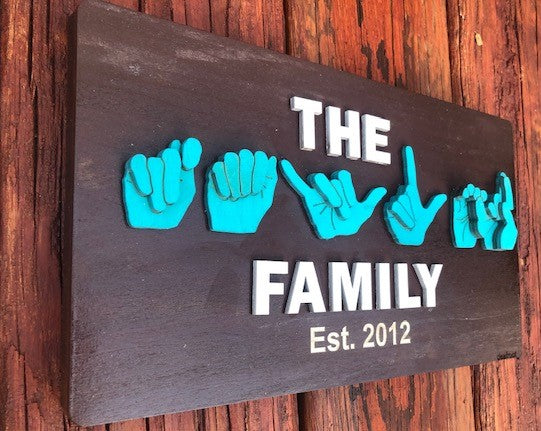 The Family with 3D ASL Year Estalished Name Board