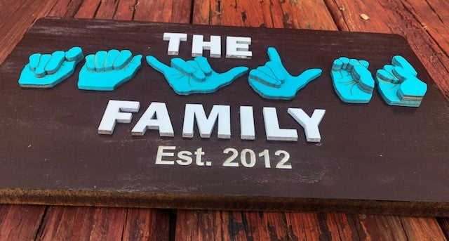 The Family with 3D ASL Year Estalished Name Board